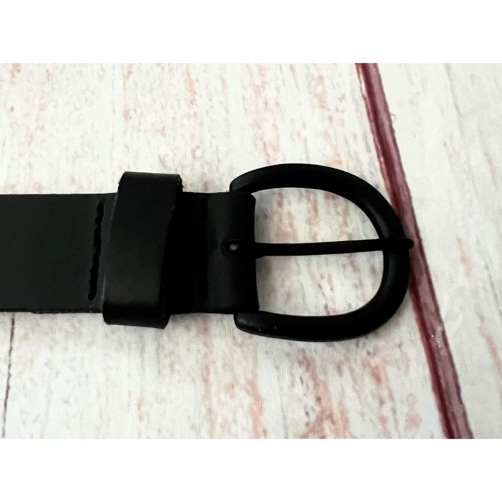 Kids Black 100% Leather Belt Size M Matte Black Buckle 100097062W